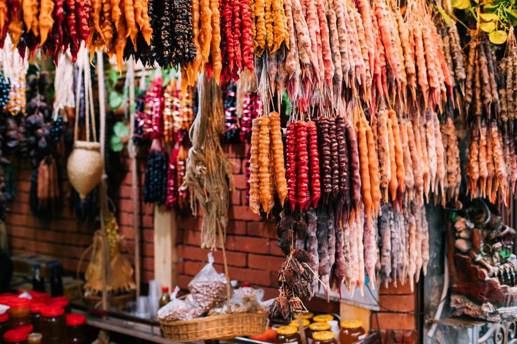 Colorful Churchkhela Is A Traditional Georgian Sausage-shaped Ca